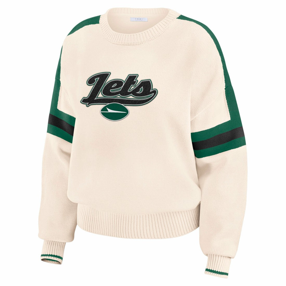 New York Jets WEAR by Erin Andrews Women's Stripe Pullover Sweater - Cream - NFL