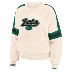 New York Jets WEAR by Erin Andrews Women's Stripe Pullover Sweater - Cream - NFL