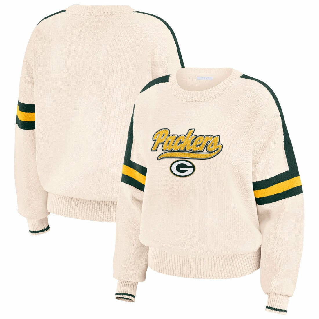Green Bay Packers WEAR by Erin Andrews Women's Stripe Pullover Sweater - Cream - NFL