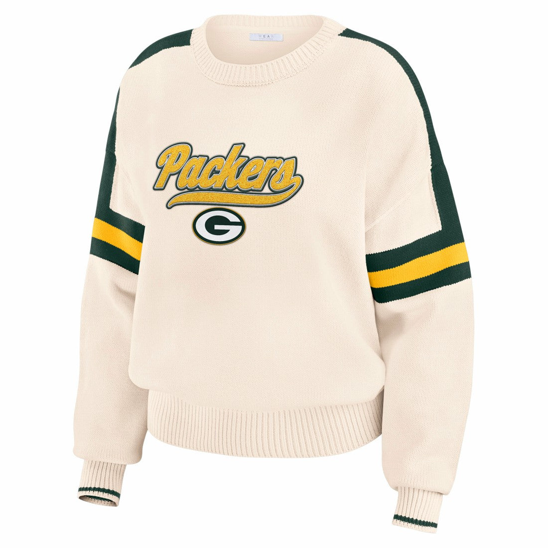Green Bay Packers WEAR by Erin Andrews Women's Stripe Pullover Sweater - Cream - NFL