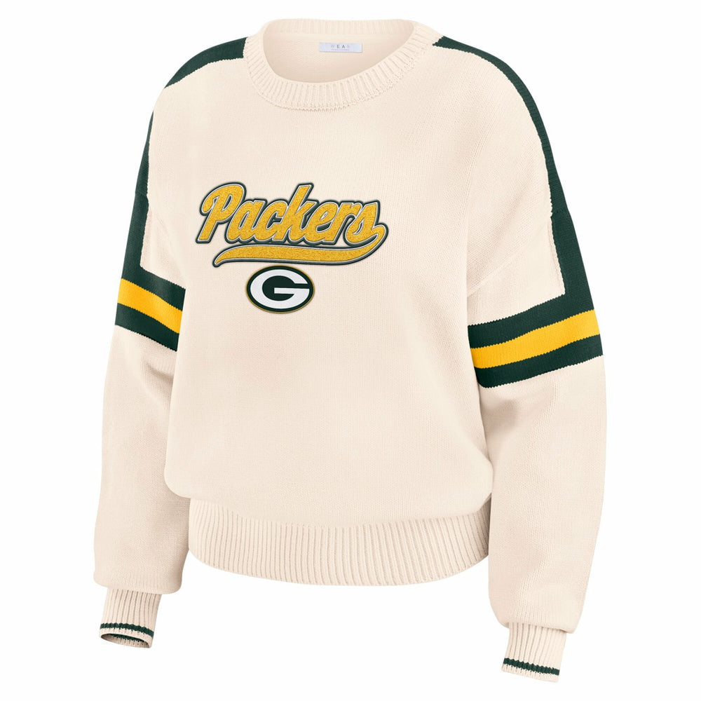 Green Bay Packers WEAR by Erin Andrews Women's Stripe Pullover Sweater - Cream - NFL