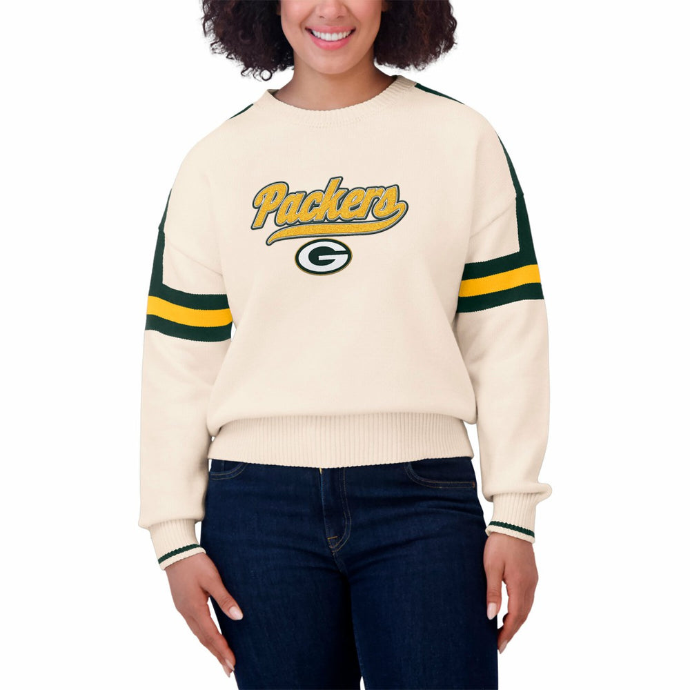 Green Bay Packers WEAR by Erin Andrews Women's Stripe Pullover Sweater - Cream - NFL