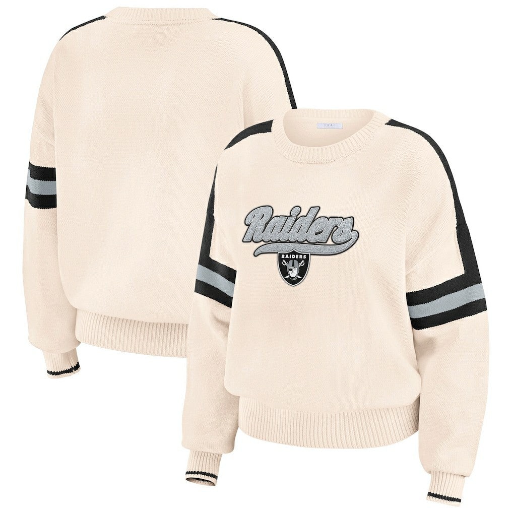 Las Vegas Raiders WEAR by Erin Andrews Women's Stripe Pullover Sweater - Cream - NFL