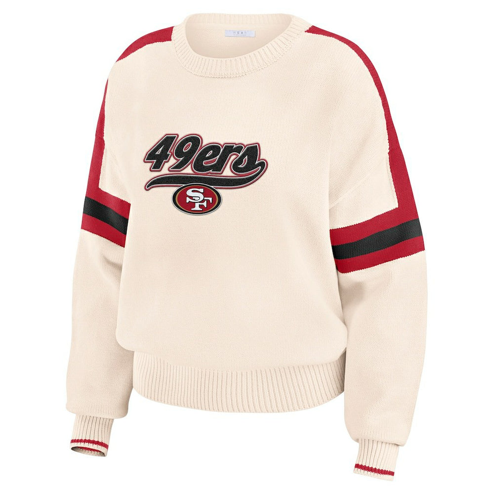 San Francisco 49ers WEAR by Erin Andrews Women's Stripe Pullover Sweater - Cream - NFL