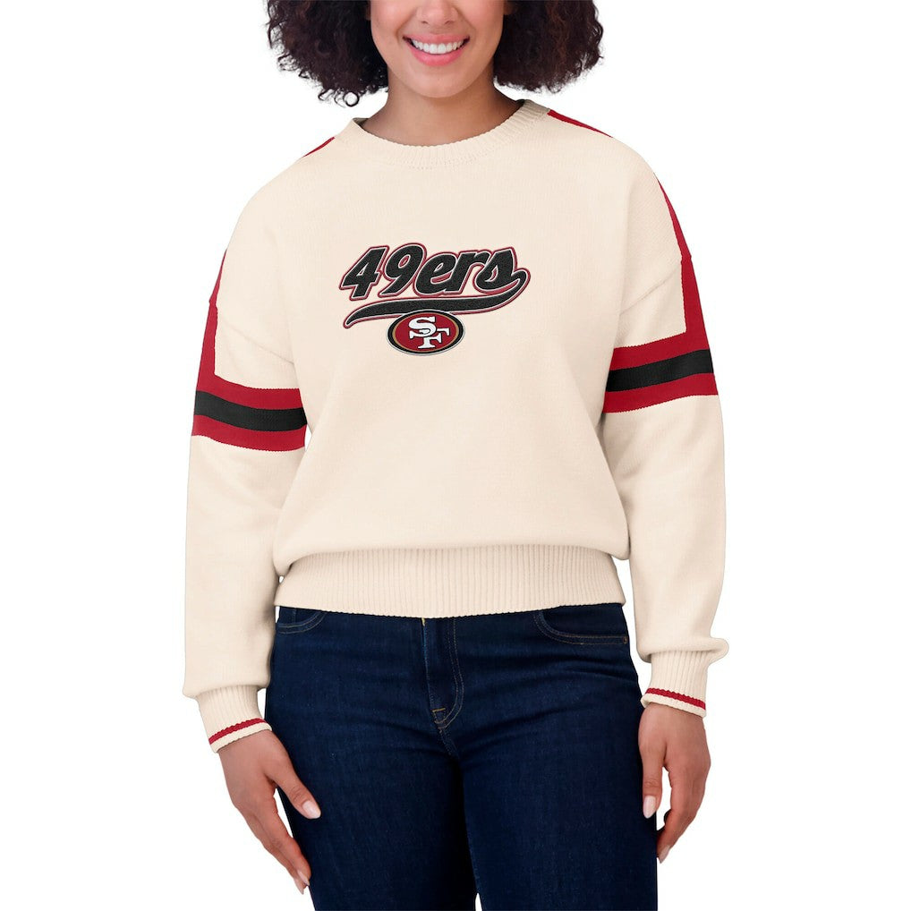 San Francisco 49ers WEAR by Erin Andrews Women's Stripe Pullover Sweater - Cream - NFL
