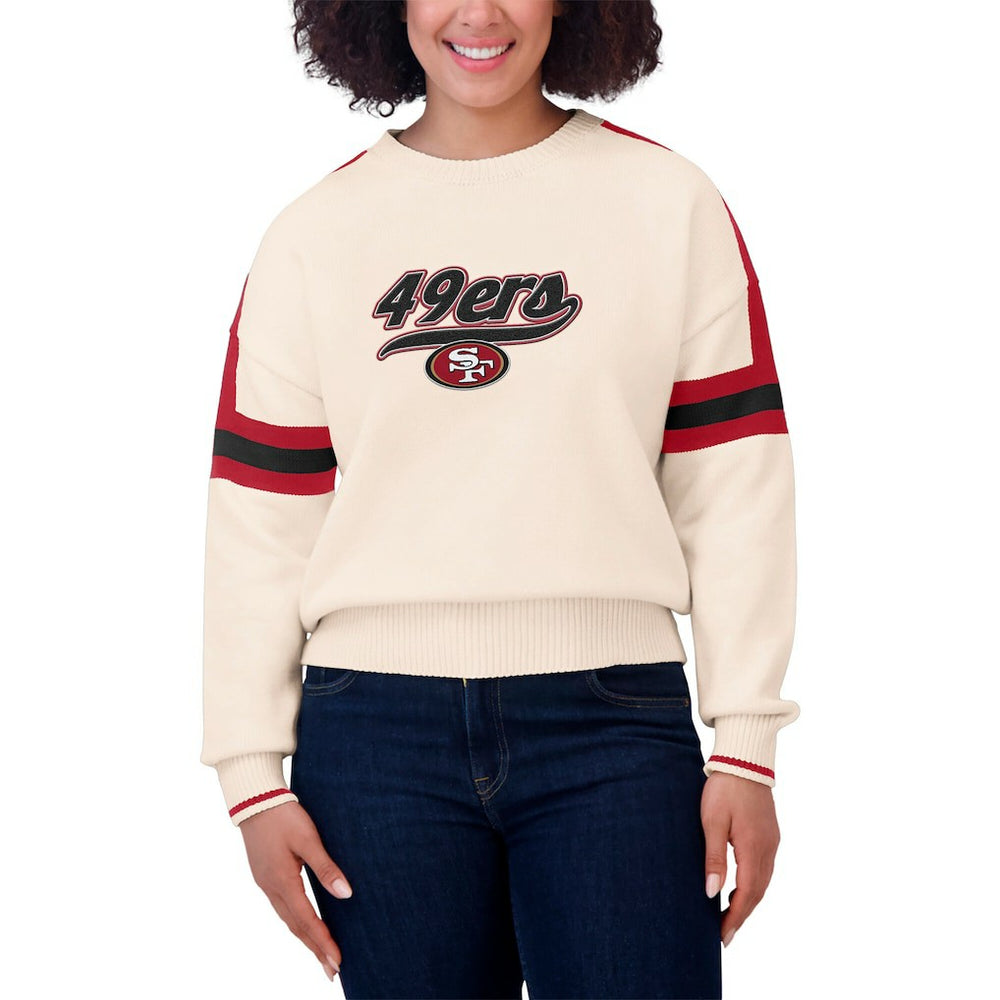 San Francisco 49ers WEAR by Erin Andrews Women's Stripe Pullover Sweater - Cream - NFL