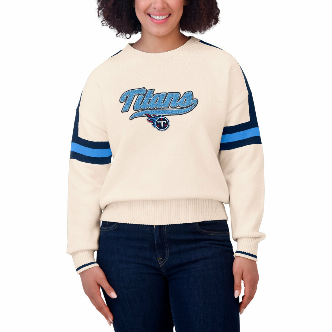 Tennessee Titans WEAR by Erin Andrews Women's Stripe Pullover Sweater - Cream - NFL