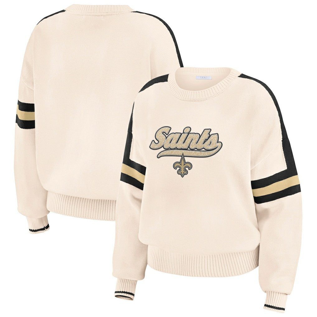 New Orleans Saints WEAR by Erin Andrews Women's Stripe Pullover Sweater - Cream - NFL