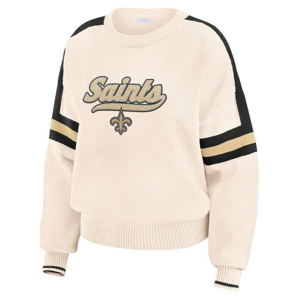 New Orleans Saints WEAR by Erin Andrews Women's Stripe Pullover Sweater - Cream - NFL