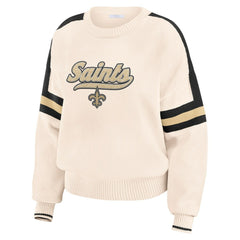 New Orleans Saints WEAR by Erin Andrews Women's Stripe Pullover Sweater - Cream - NFL