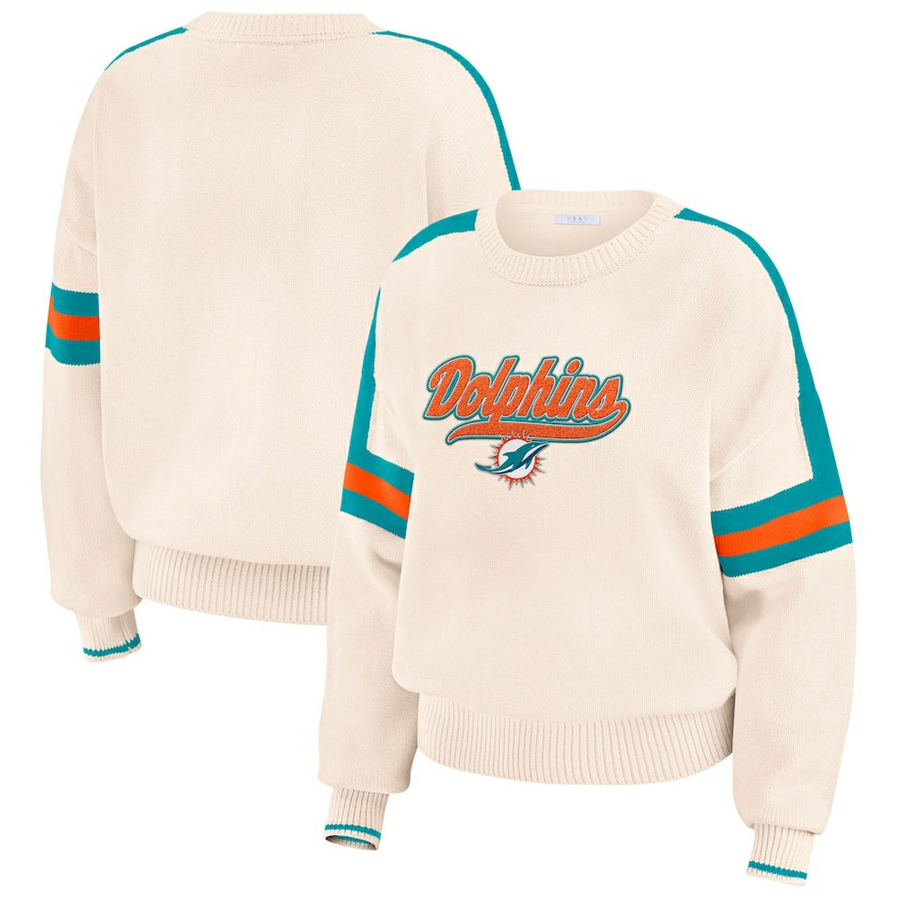 Miami Dolphins WEAR by Erin Andrews Women's Stripe Pullover Sweater - Cream - NFL