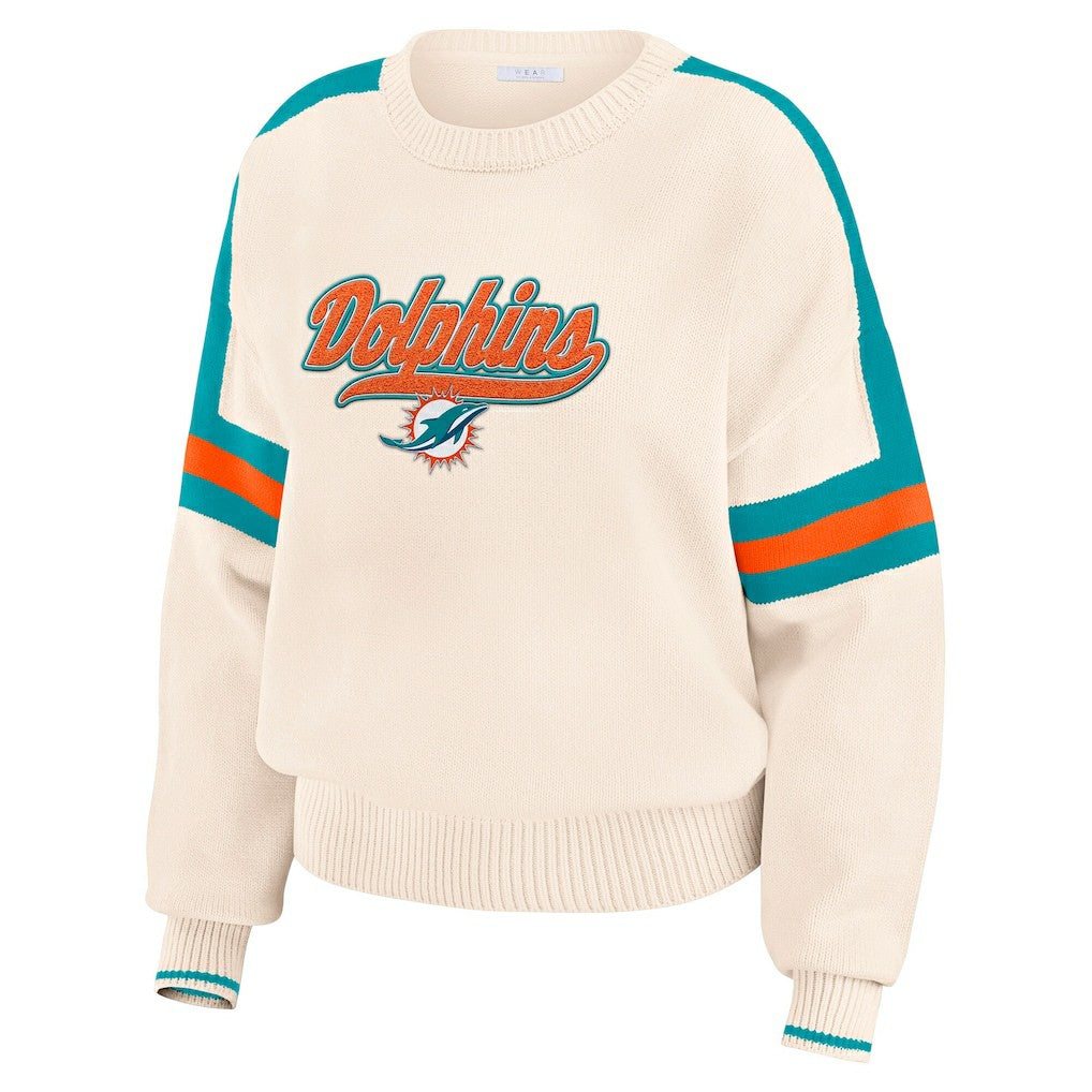 Miami Dolphins WEAR by Erin Andrews Women's Stripe Pullover Sweater - Cream - NFL