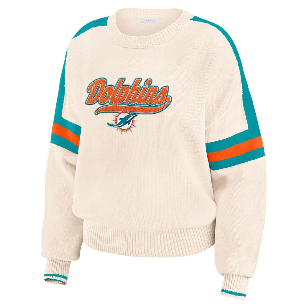 Miami Dolphins WEAR by Erin Andrews Women's Stripe Pullover Sweater - Cream - NFL
