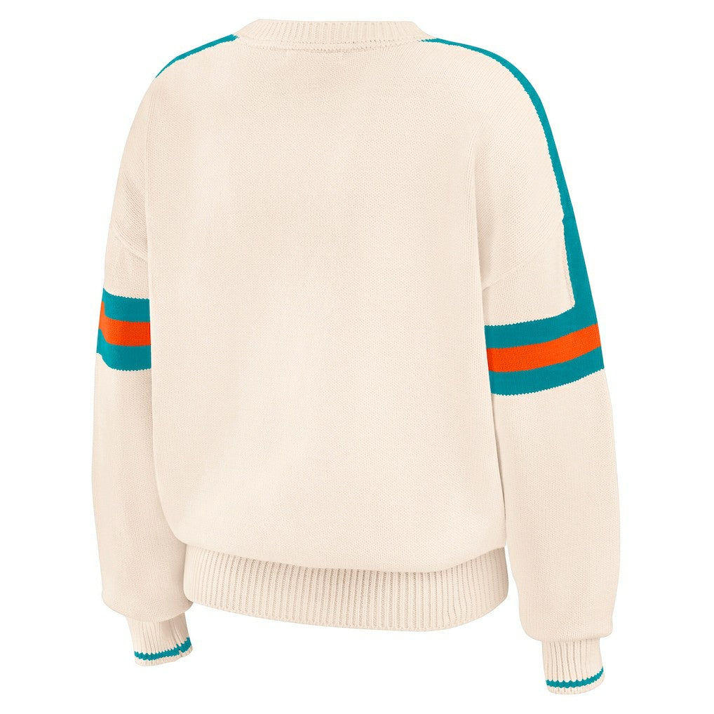 Miami Dolphins WEAR by Erin Andrews Women's Stripe Pullover Sweater - Cream - NFL
