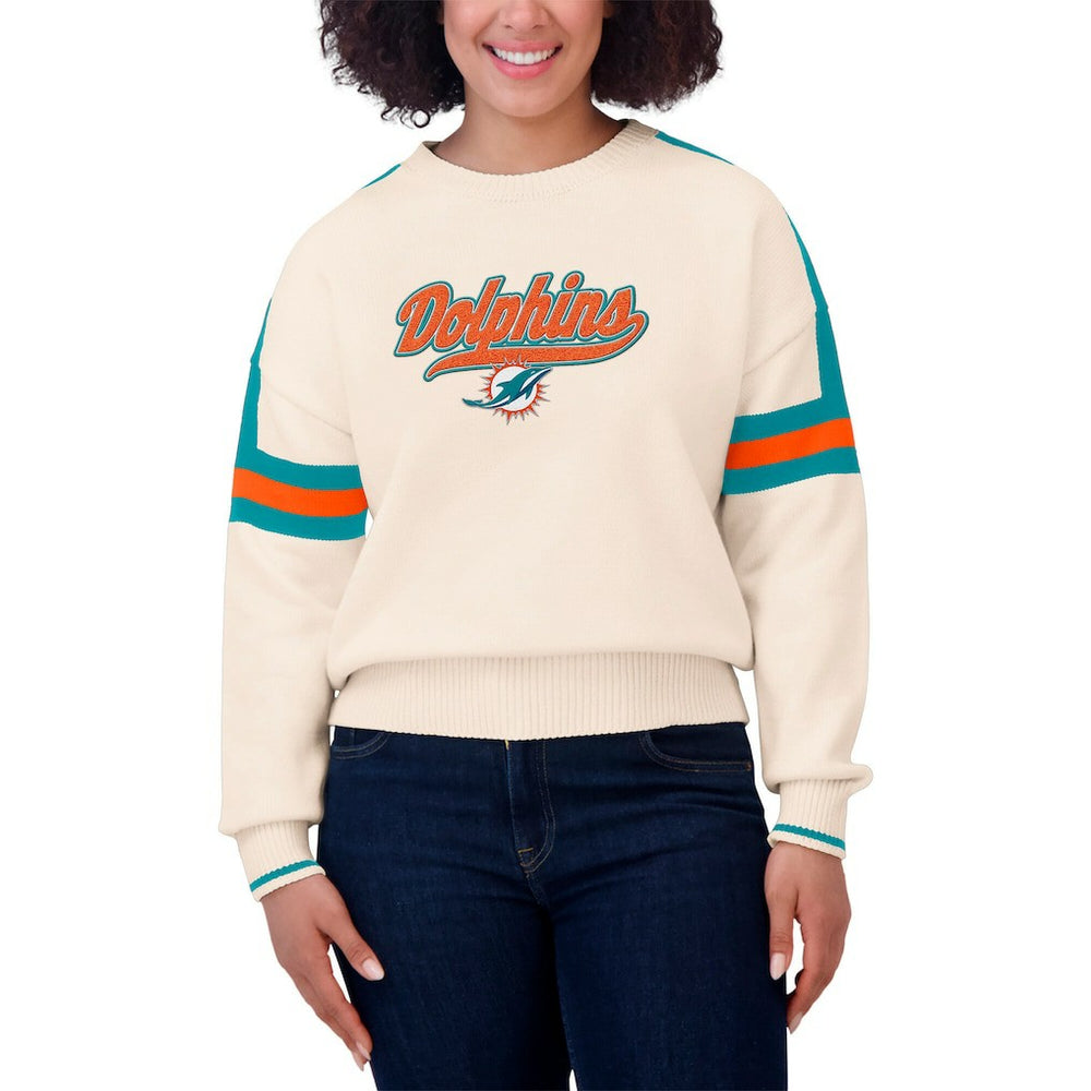 Miami Dolphins WEAR by Erin Andrews Women's Stripe Pullover Sweater - Cream - NFL
