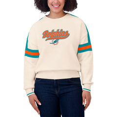 Miami Dolphins WEAR by Erin Andrews Women's Stripe Pullover Sweater - Cream - NFL