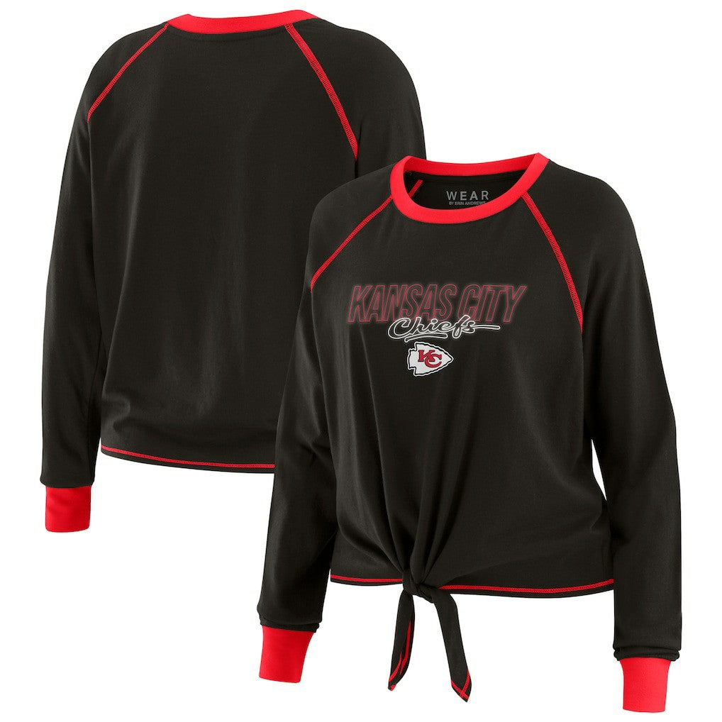 Kansas City Chiefs WEAR by Erin Andrews Women's Tie-Front Long Sleeve T-Shirt - Black - NFL