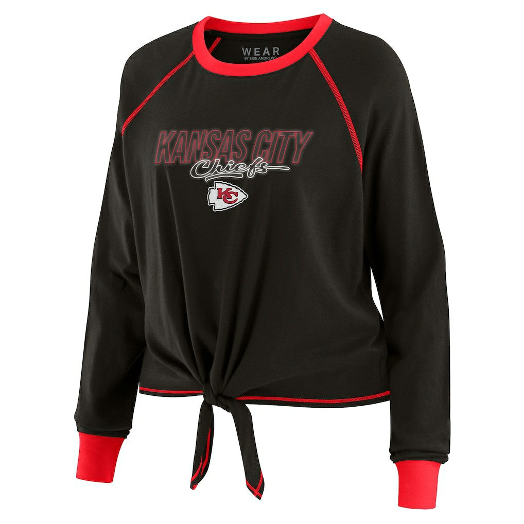 Kansas City Chiefs WEAR by Erin Andrews Women's Tie-Front Long Sleeve T-Shirt - Black - NFL