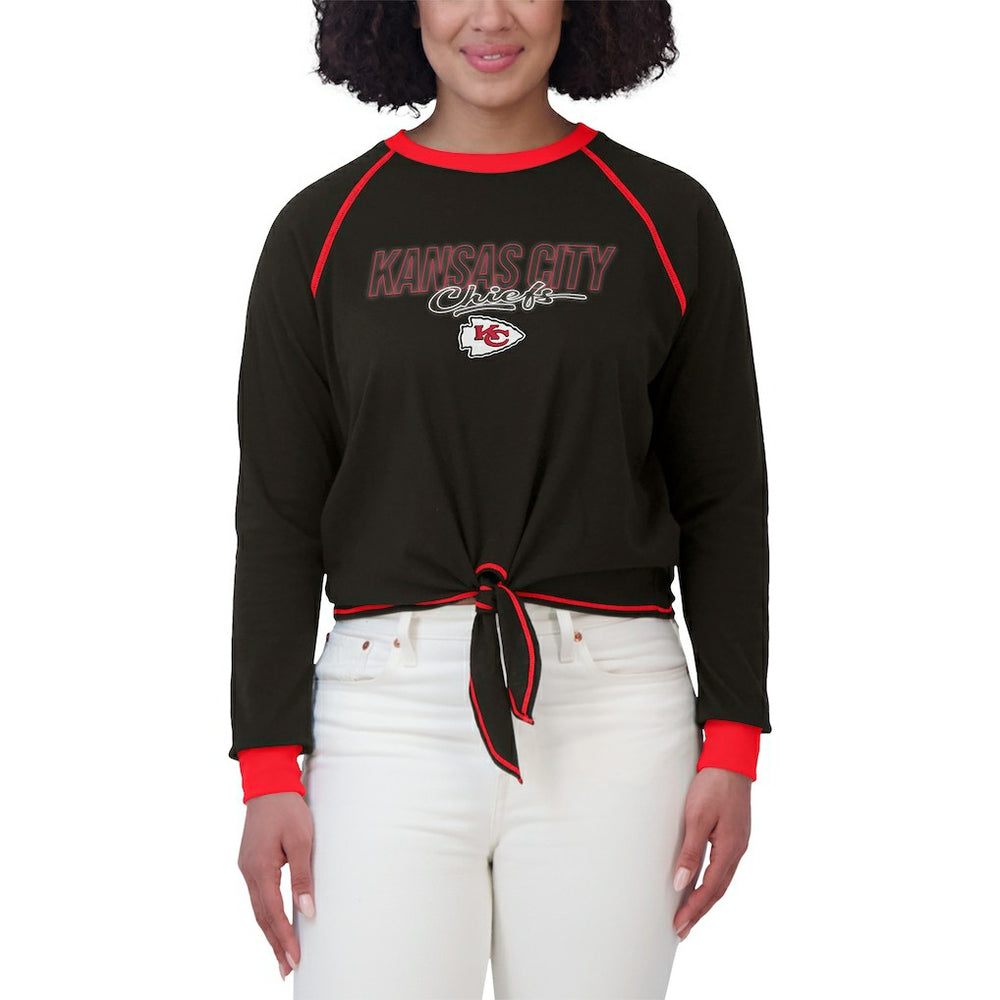 Kansas City Chiefs WEAR by Erin Andrews Women's Tie-Front Long Sleeve T-Shirt - Black - NFL