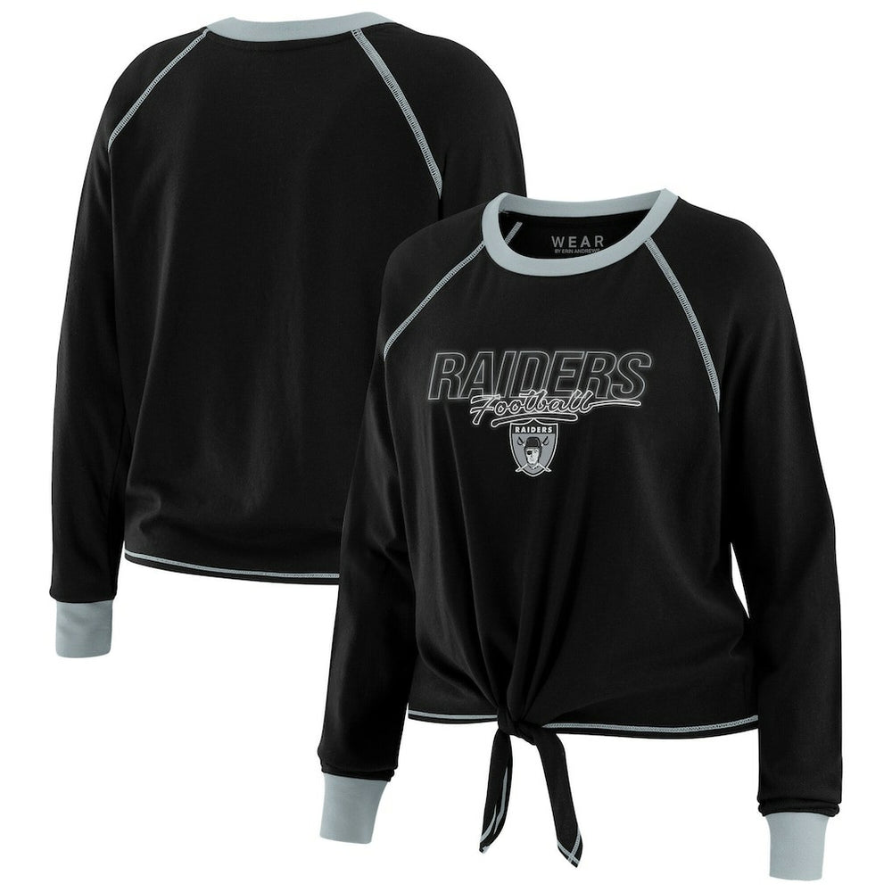 Las Vegas Raiders WEAR by Erin Andrews Women's Tie-Front Long Sleeve T-Shirt - Black - NFL