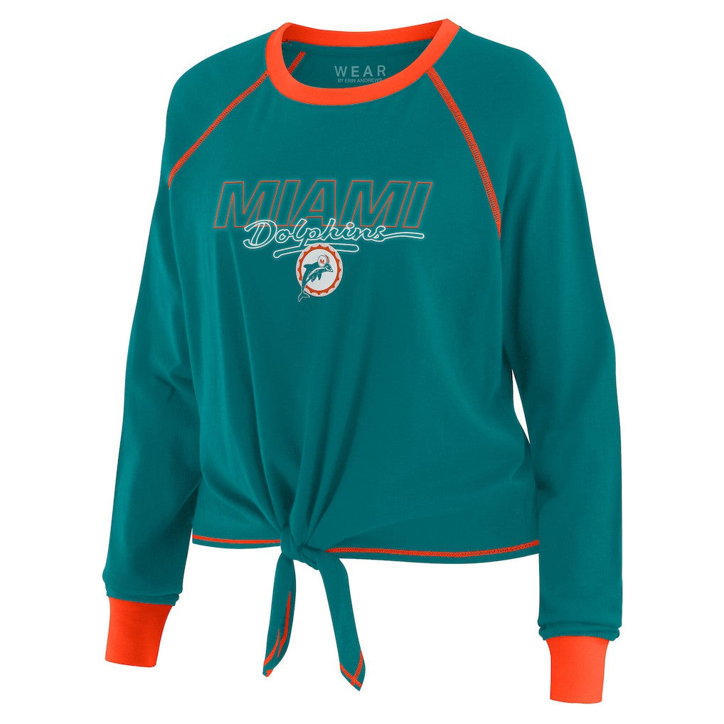 Miami Dolphins WEAR by Erin Andrews Women's Tie-Front Long Sleeve T-Shirt - Aqua - NFL