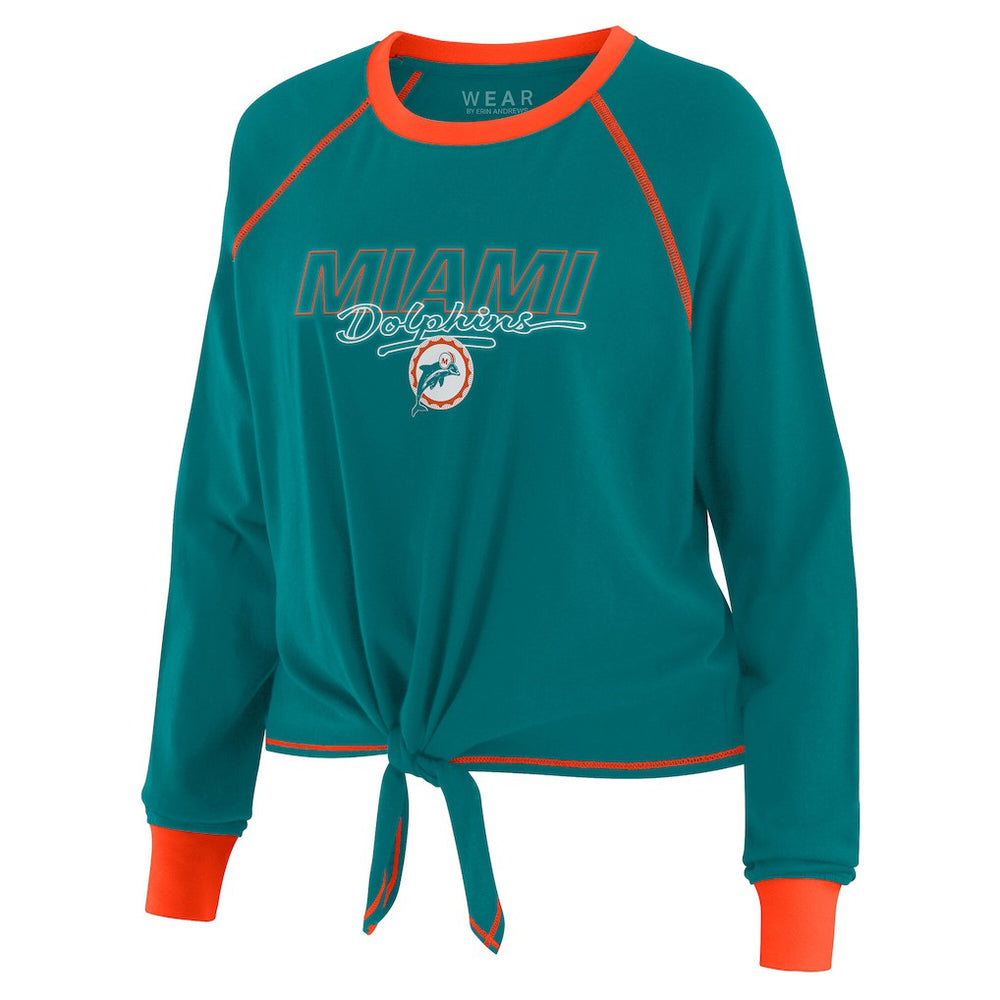 Miami Dolphins WEAR by Erin Andrews Women's Tie-Front Long Sleeve T-Shirt - Aqua - NFL
