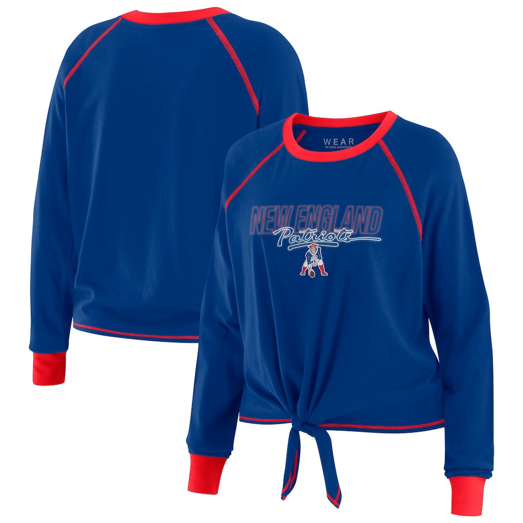 New England Patriots WEAR by Erin Andrews Women's Tie-Front Long Sleeve T-Shirt - Royal - NFL