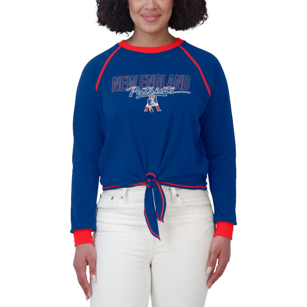 New England Patriots WEAR by Erin Andrews Women's Tie-Front Long Sleeve T-Shirt - Royal - NFL