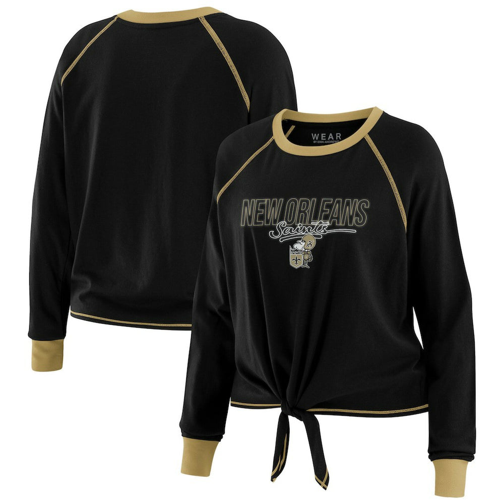 New Orleans Saints WEAR by Erin Andrews Women's Tie-Front Long Sleeve T-Shirt - Black - NFL