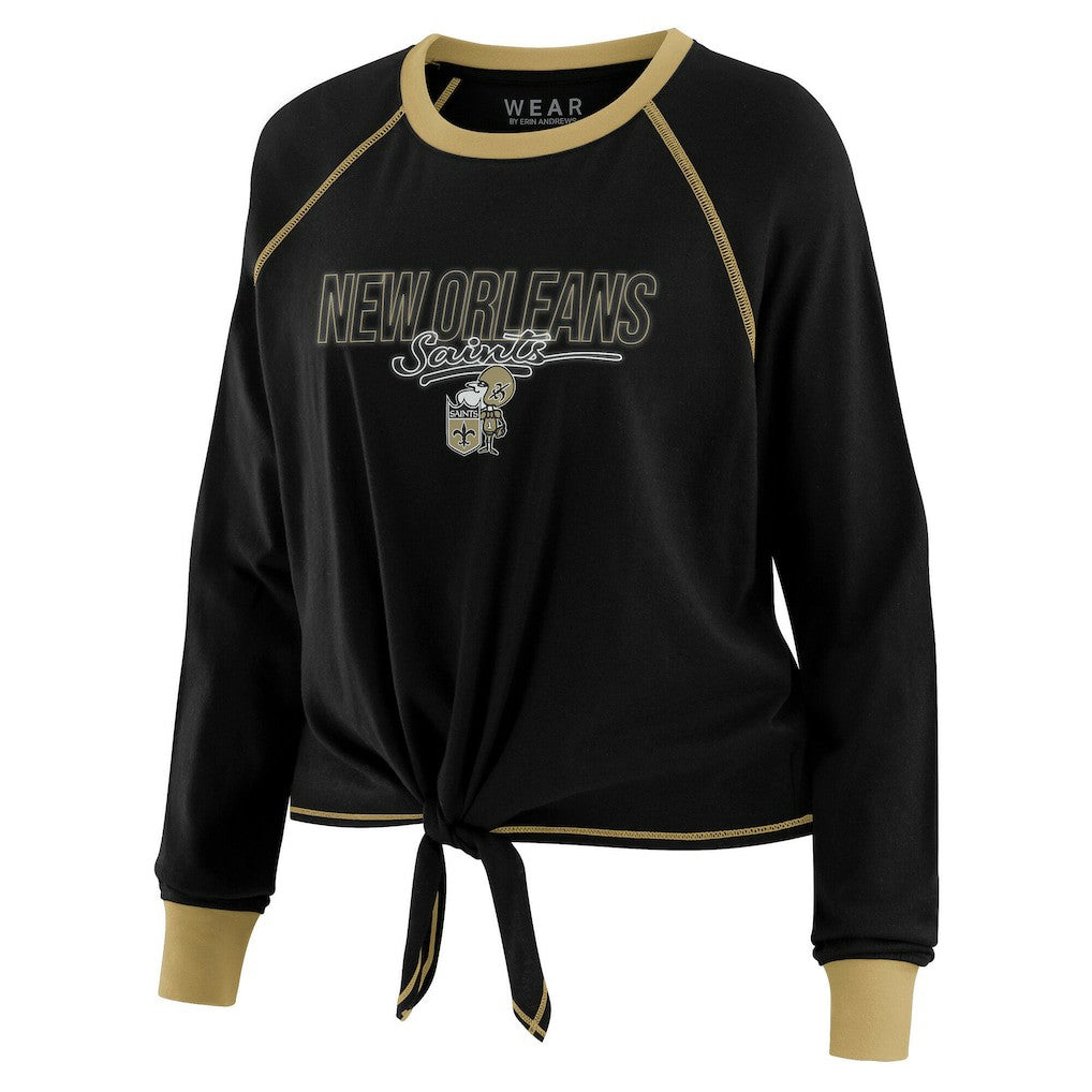 New Orleans Saints WEAR by Erin Andrews Women's Tie-Front Long Sleeve T-Shirt - Black - NFL