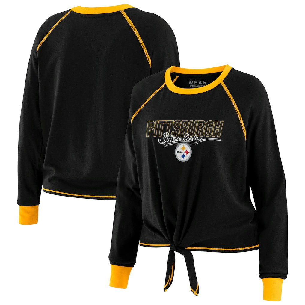 Pittsburgh Steelers WEAR by Erin Andrews Women's Tie-Front Long Sleeve T-Shirt - Black - NFL