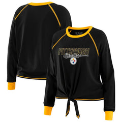 Pittsburgh Steelers WEAR by Erin Andrews Women's Tie-Front Long Sleeve T-Shirt - Black - NFL