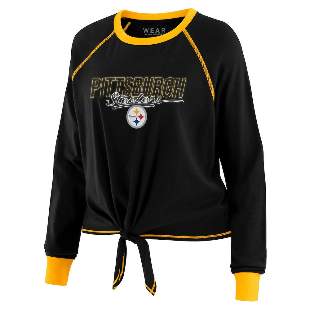 Pittsburgh Steelers WEAR by Erin Andrews Women's Tie-Front Long Sleeve T-Shirt - Black - NFL