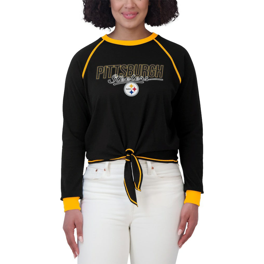 Pittsburgh Steelers WEAR by Erin Andrews Women's Tie-Front Long Sleeve T-Shirt - Black - NFL
