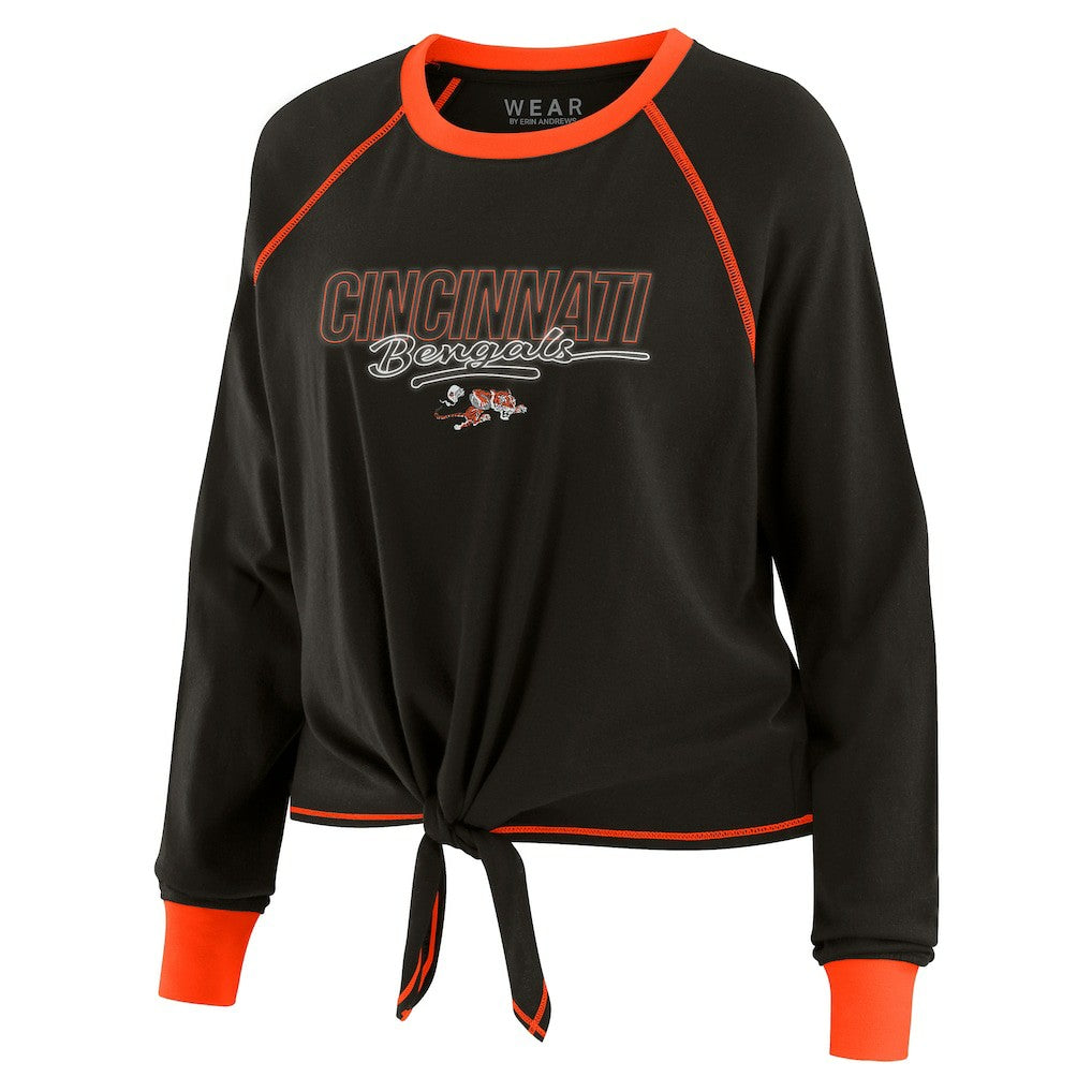 Cincinnati Bengals WEAR by Erin Andrews Women's Tie-Front Long Sleeve T-Shirt - Black - NFL