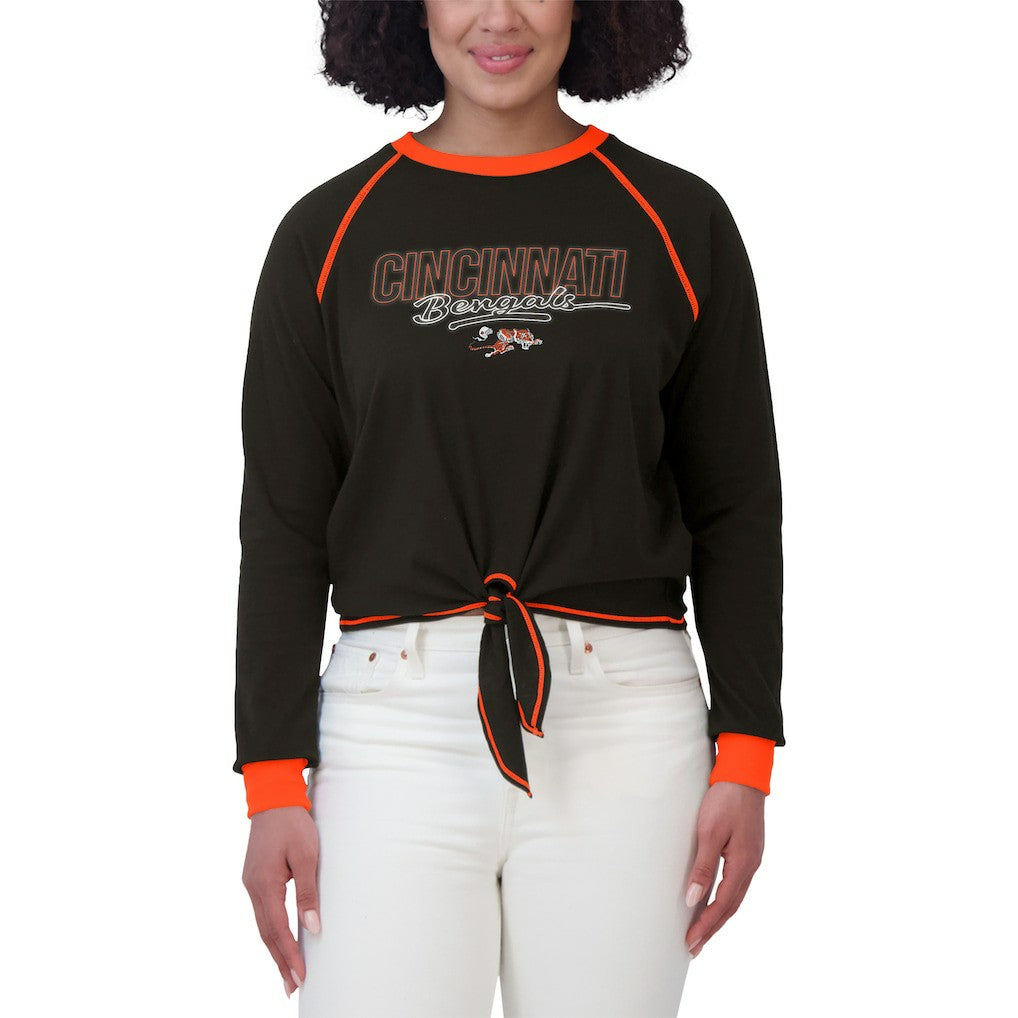 Cincinnati Bengals WEAR by Erin Andrews Women's Tie-Front Long Sleeve T-Shirt - Black - NFL