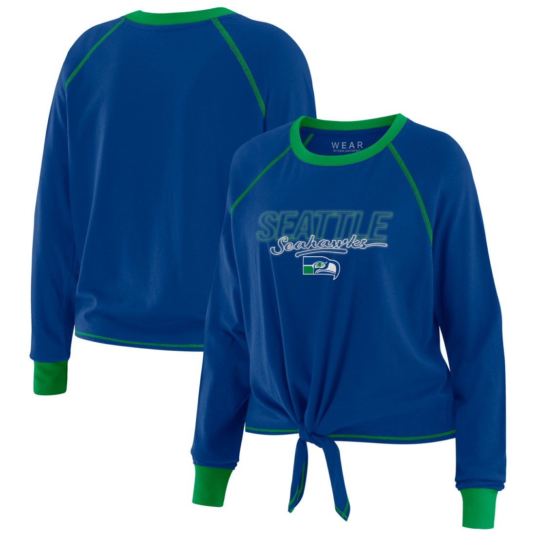 Seattle Seahawks WEAR by Erin Andrews Women's Tie-Front Long Sleeve T-Shirt - Royal - NFL