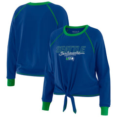 Seattle Seahawks WEAR by Erin Andrews Women's Tie-Front Long Sleeve T-Shirt - Royal - NFL