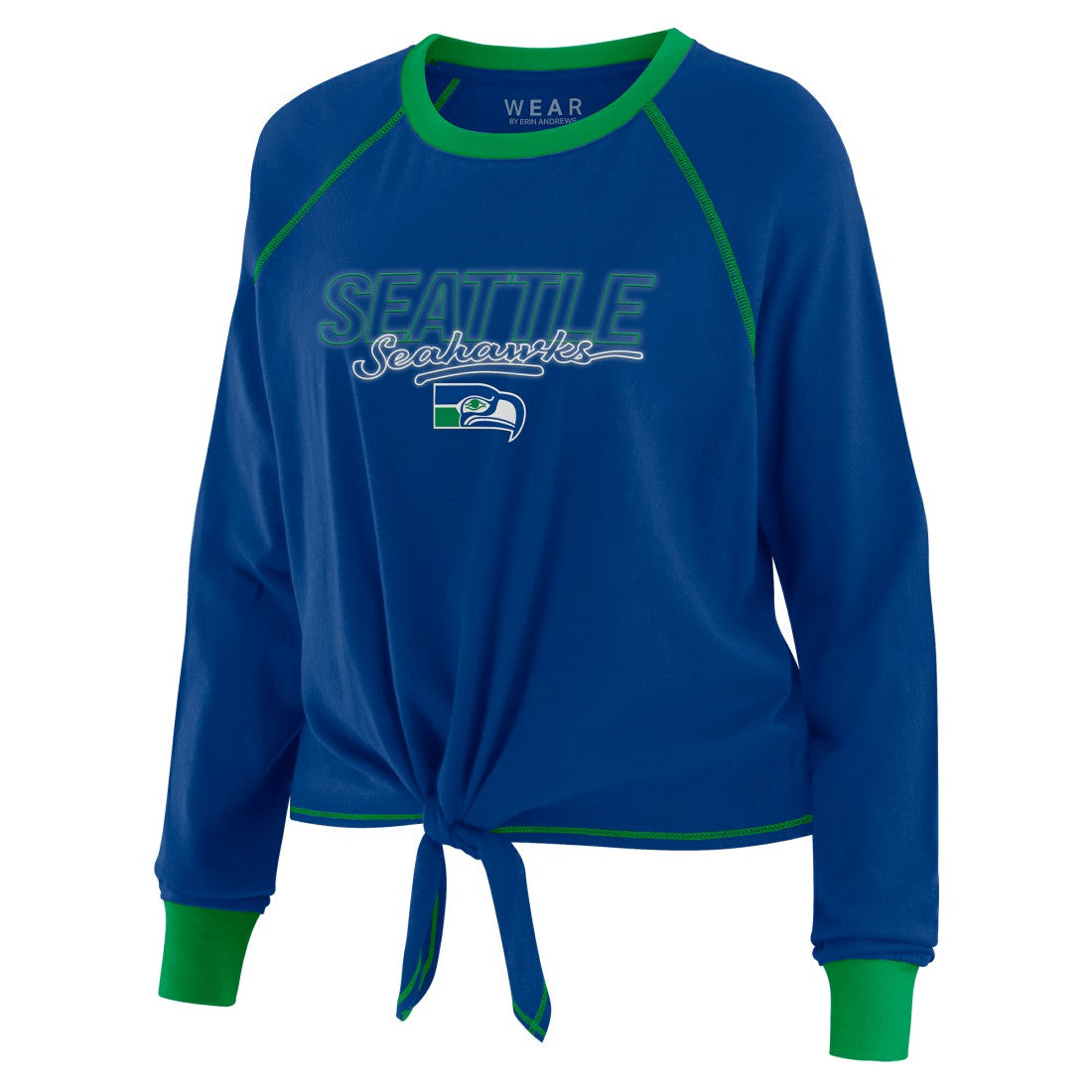 Seattle Seahawks WEAR by Erin Andrews Women's Tie-Front Long Sleeve T-Shirt - Royal - NFL