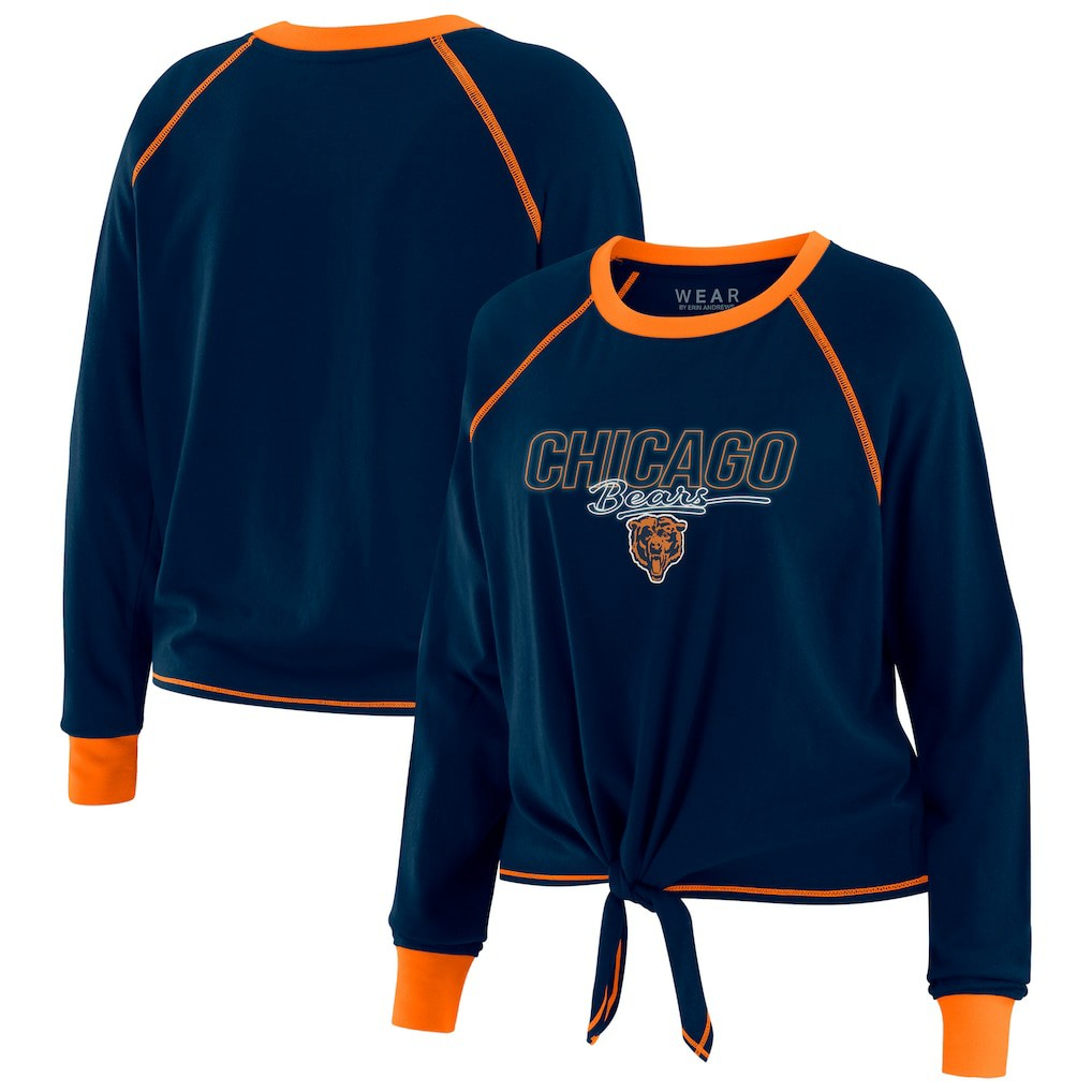 Chicago Bears WEAR by Erin Andrews Women's Tie-Front Long Sleeve T-Shirt - Navy - NFL