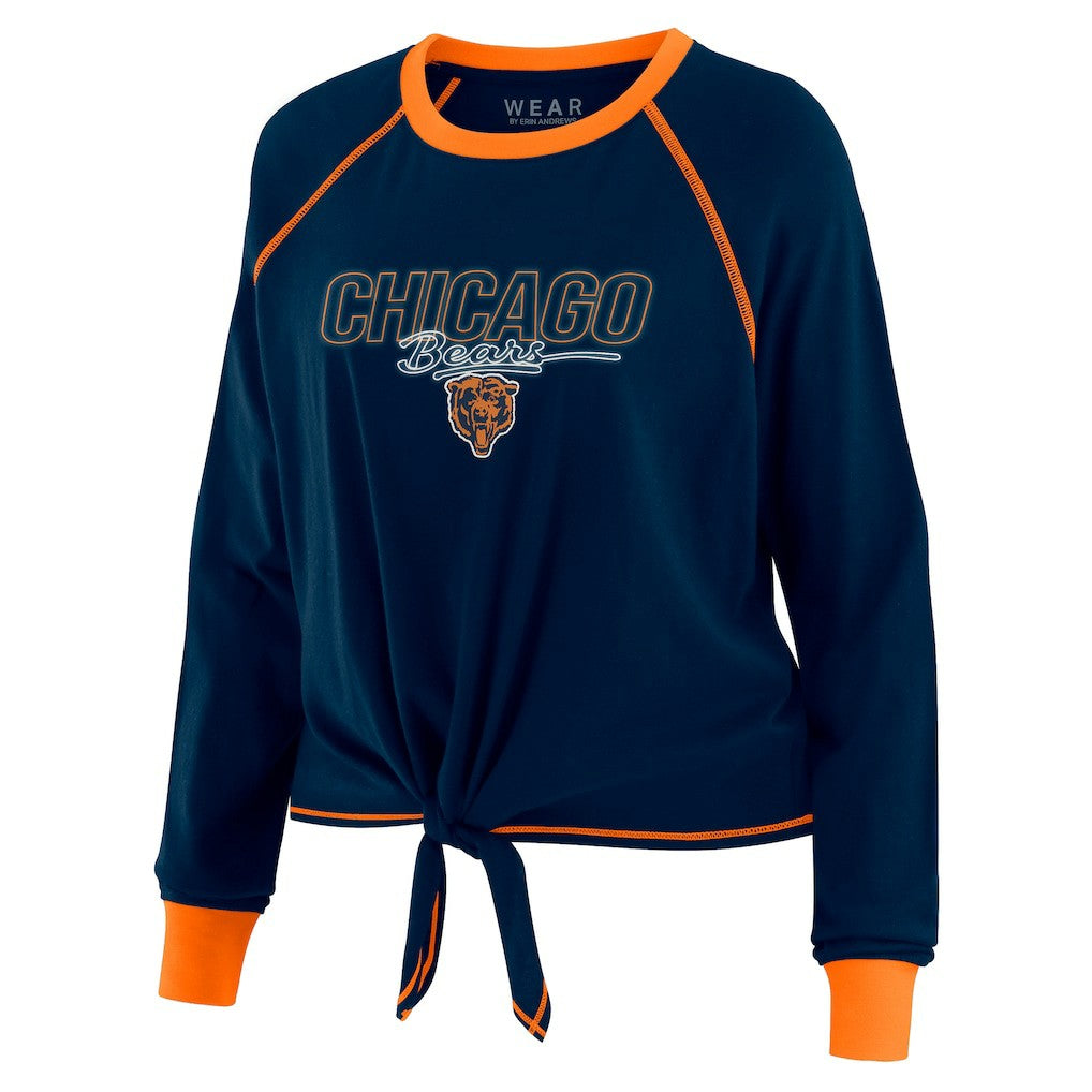 Chicago Bears WEAR by Erin Andrews Women's Tie-Front Long Sleeve T-Shirt - Navy - NFL
