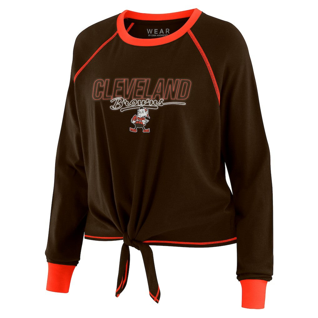 Cleveland Browns WEAR by Erin Andrews Women's Tie-Front Long Sleeve T-Shirt - Brown - NFL