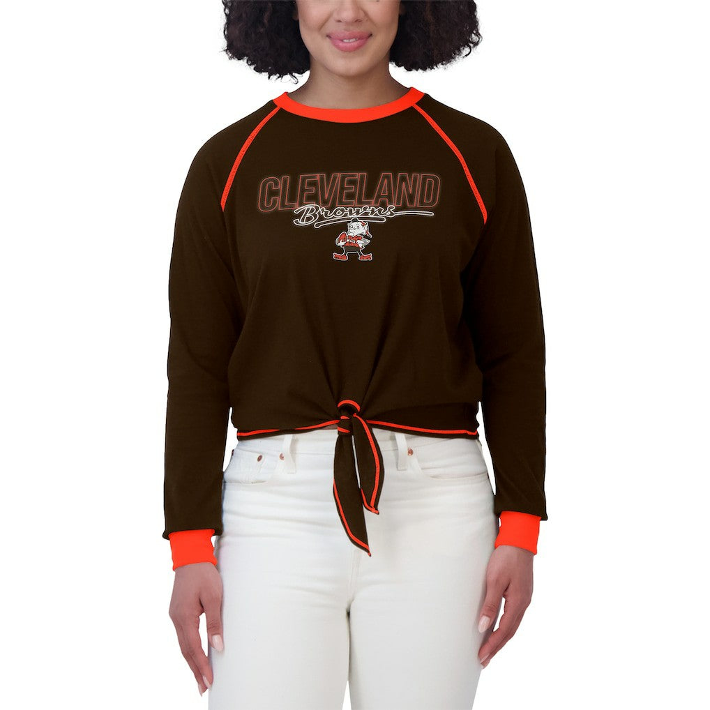Cleveland Browns WEAR by Erin Andrews Women's Tie-Front Long Sleeve T-Shirt - Brown - NFL