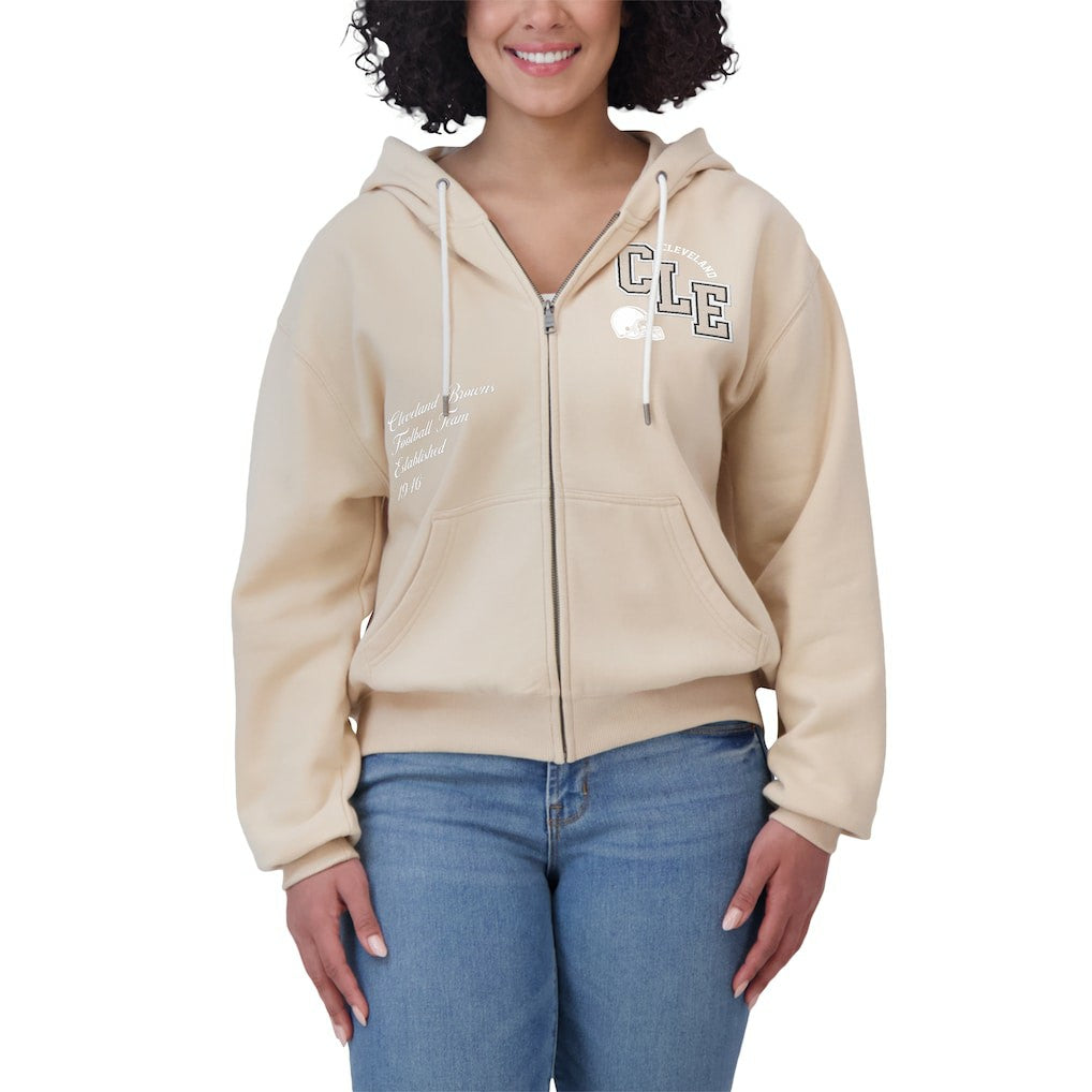 Cleveland Browns WEAR by Erin Andrews Women's Tonal Full-Zip Hoodie - Oatmeal - NFL