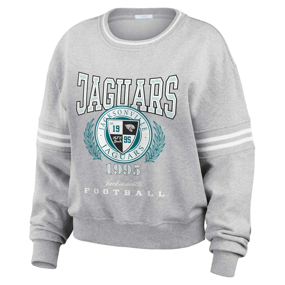 Jacksonville Jaguars WEAR by Erin Andrews Women's Cropped Pullover Sweatshirt - Heather Gray - NFL
