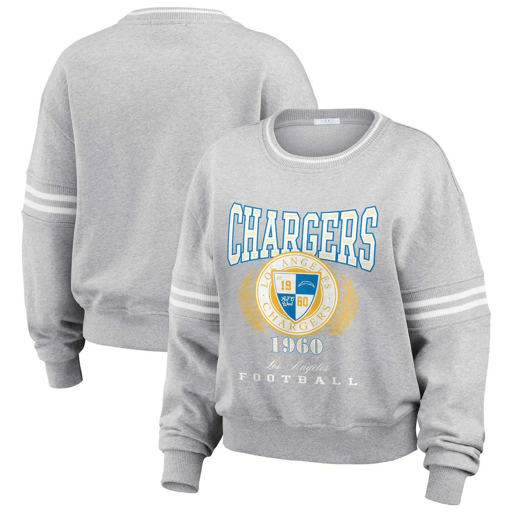 Los Angeles Chargers WEAR by Erin Andrews Women's Cropped Pullover Sweatshirt - Heather Gray - NFL