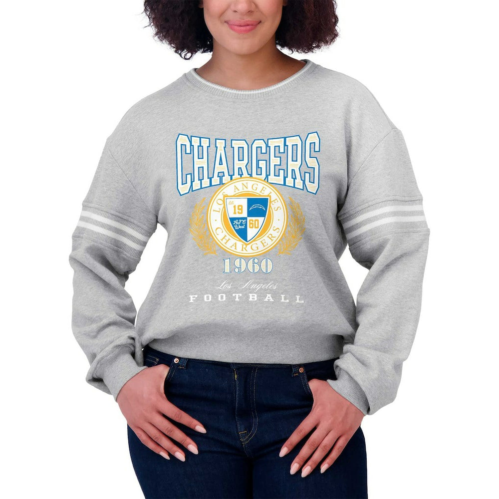 Los Angeles Chargers WEAR by Erin Andrews Women's Cropped Pullover Sweatshirt - Heather Gray - NFL
