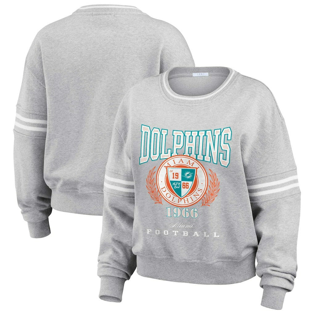 Miami Dolphins WEAR by Erin Andrews Women's Cropped Pullover Sweatshirt - Heather Gray - NFL