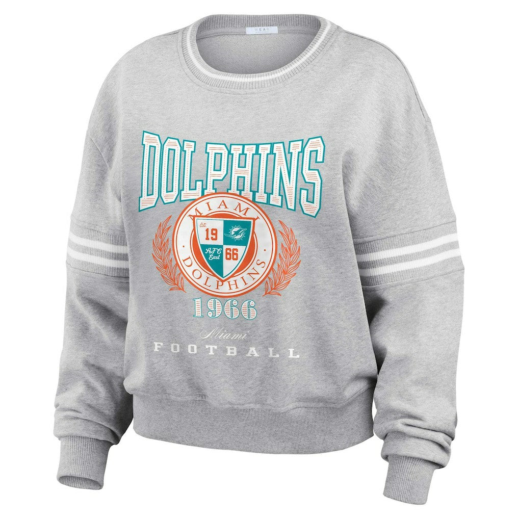 Miami Dolphins WEAR by Erin Andrews Women's Cropped Pullover Sweatshirt - Heather Gray - NFL