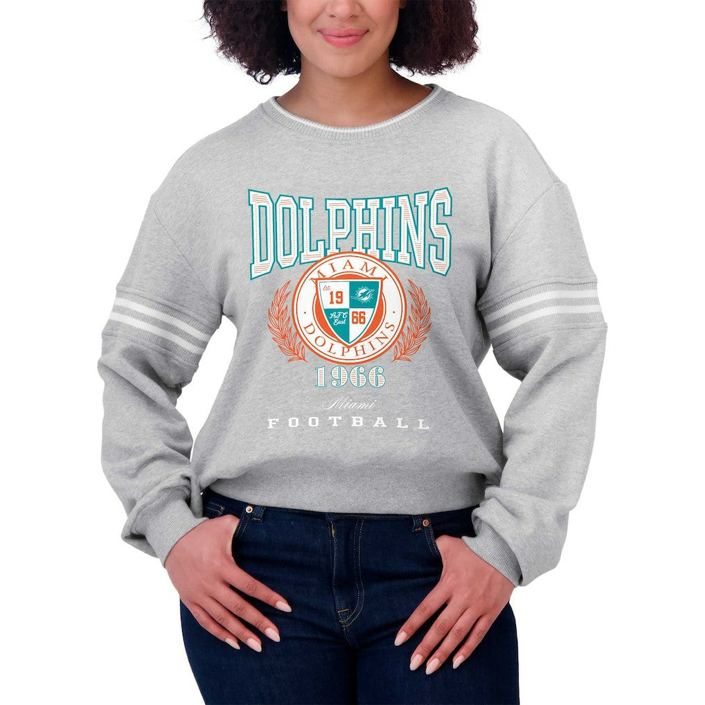Miami Dolphins WEAR by Erin Andrews Women's Cropped Pullover Sweatshirt - Heather Gray - NFL